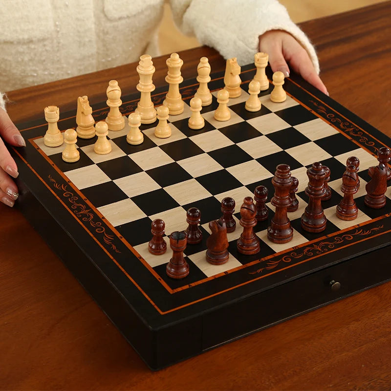 Jeu d'échecs magnétique à tiroir 38 cm, partie installée