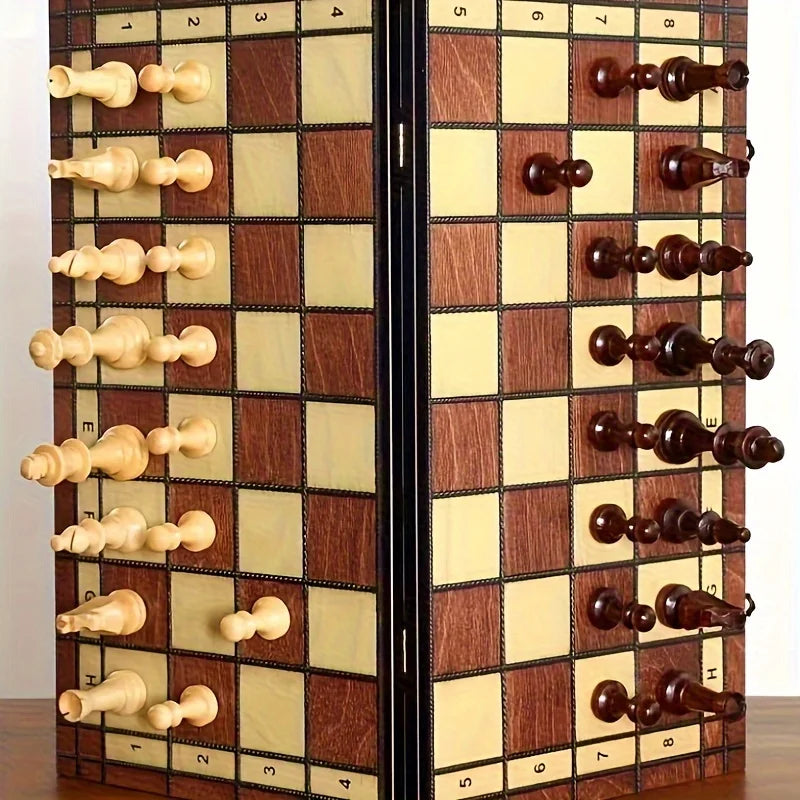 Échiquier 44 cm ouvert à la verticale, rangement intérieur feutré