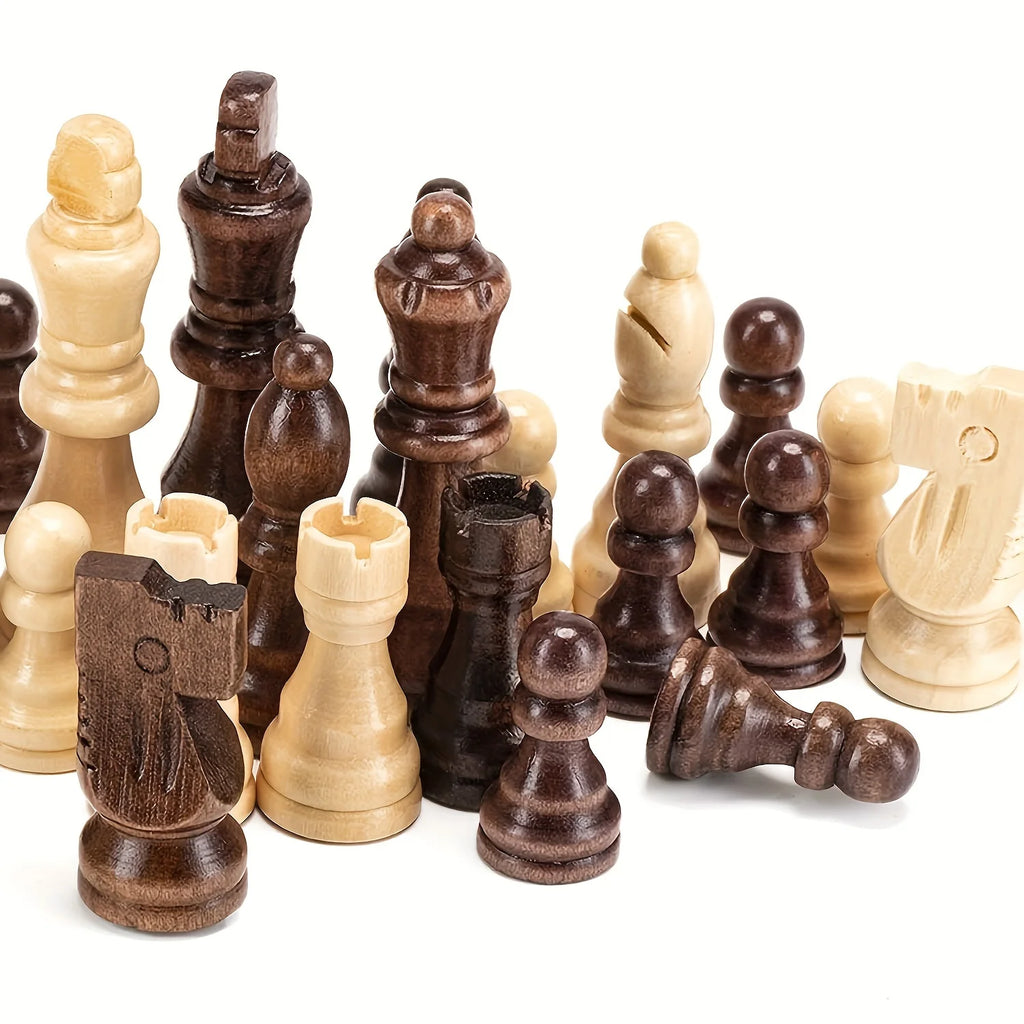 Pièces d'échecs Staunton en bois naturel et teinté brun, jeu complet de 32 pièces